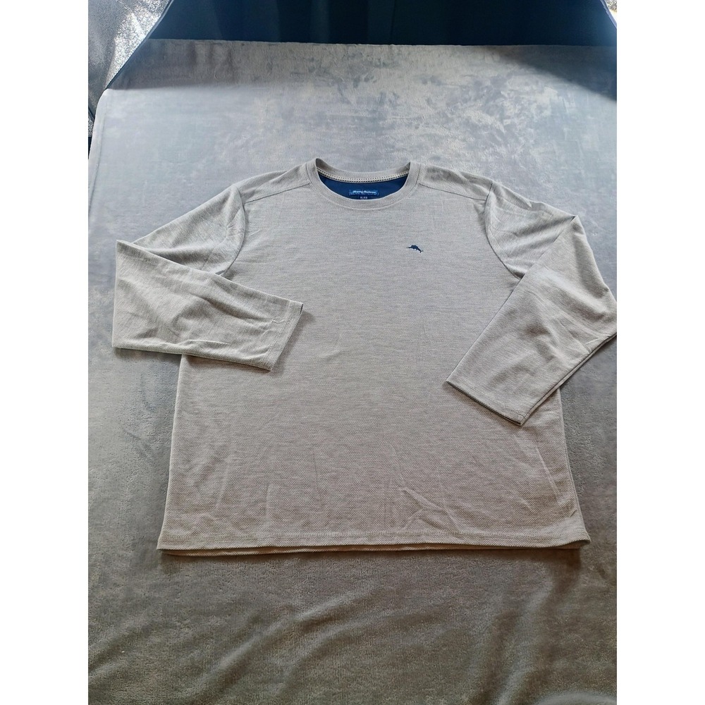 Tommy Bahama Shirt Mens XL Gray Thermal Long Sleeve Crew Neck Logo Knit Casual‎